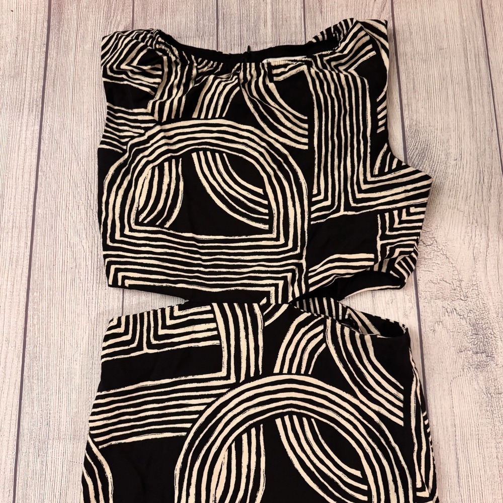 MNG Mango Cut Out Midi Dress Womens 6 Black White Geometric Sleeveless Earthy - Picture 3 of 12